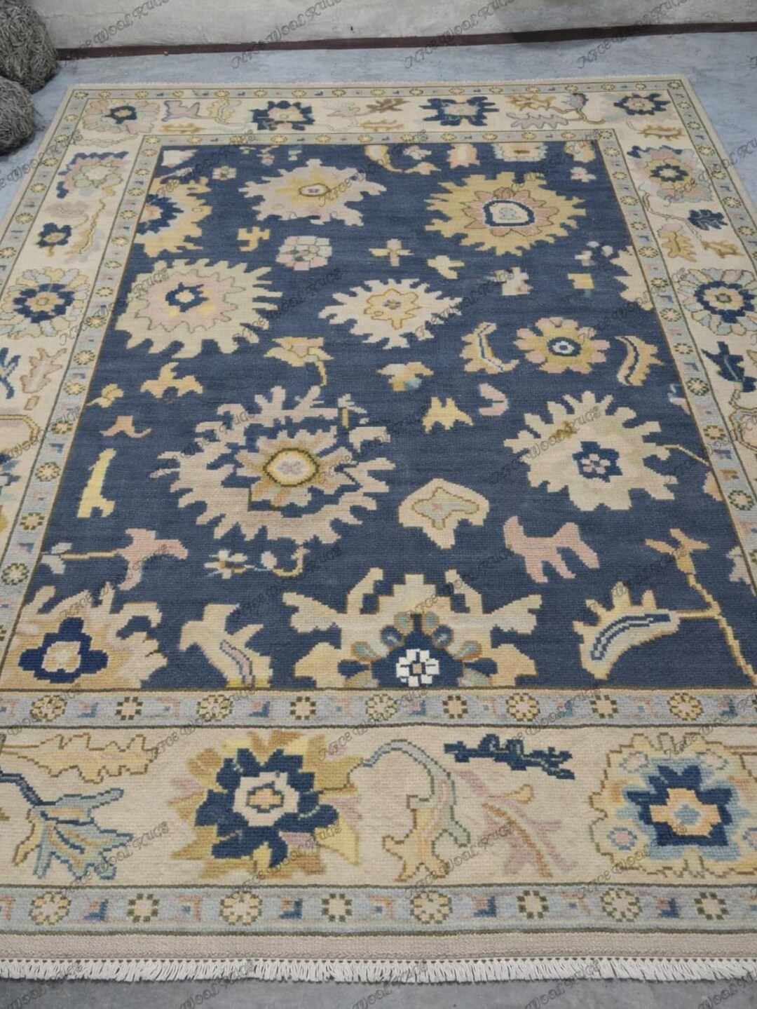 Tukish Wool Rug Hand-knotted Oushak Rug, Antique Turkish Wool Rugs for Living Room ...