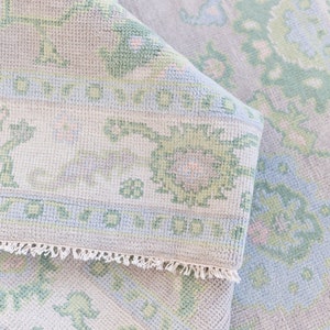 Tappeto Oushak unico 8×10 annodato a mano, tappeto vintage in lana pregiata, arredamento per la casa, tappeto colorato, nodo turco, tappeto floreale per soggiorno.