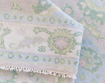 Hand-Knotted Oushak Wool Rug, 8x10, Floral Turkish Knot Carpet