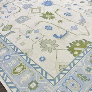 10X14 Beige, Blue, Green Oushak rug muted multi size 8x10/9x12/10x14 Hand-knotted Vintage Oushak Wool Area Rug for Living Room, Dining room.