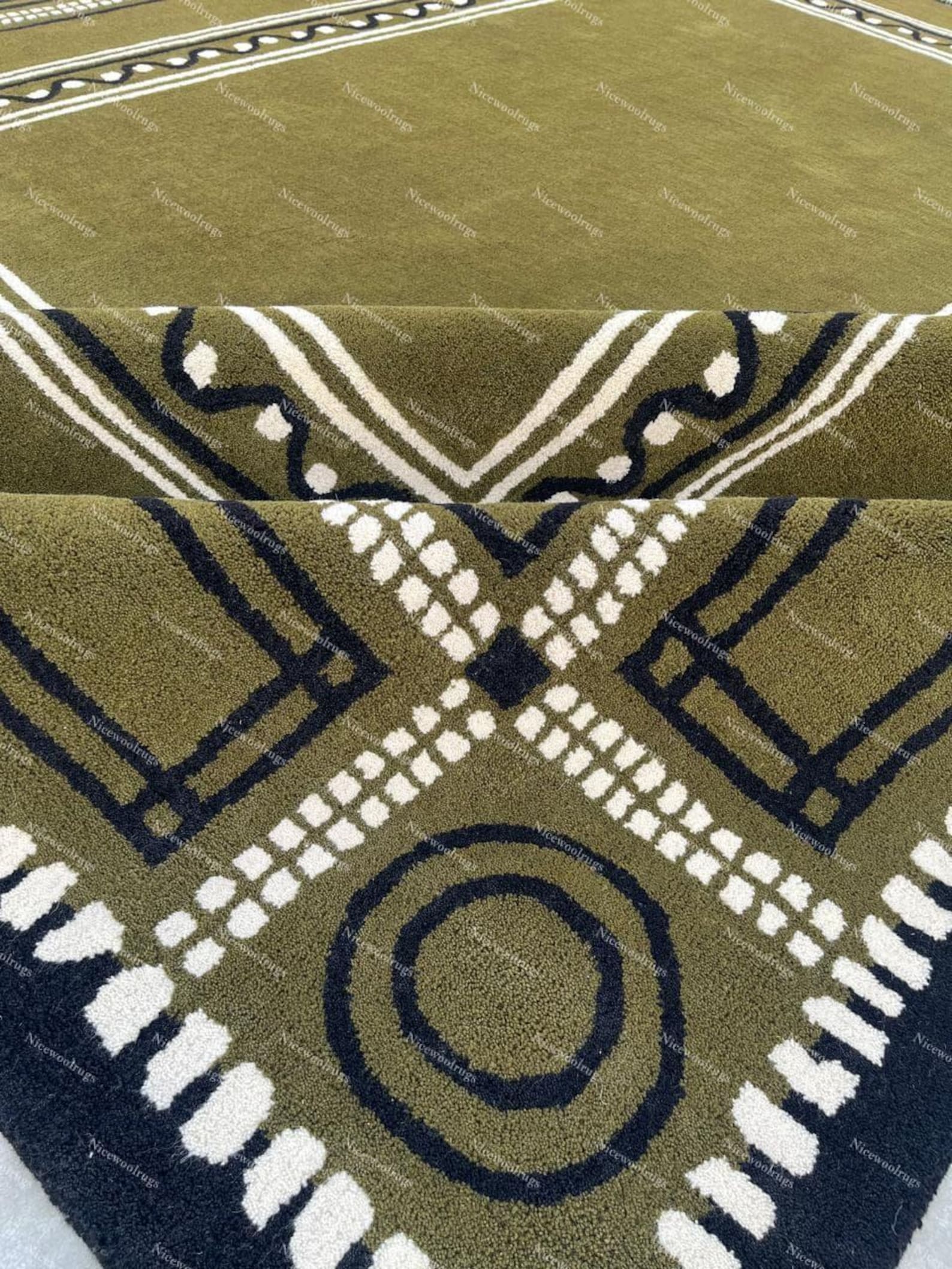 Modern Green & Black Wool Tufted Rug - Abstract Living Area Carpet - Etsy