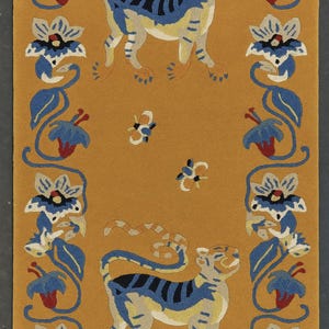 Tapete dourado tufado à mão com estampa de animal, tigre e flor, 100% lã, para sala de estar, quarto, quarto de criança, decoração de casa,