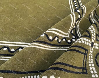Modern Green & Black Wool Tufted Rug - Abstract Living Area Carpet
