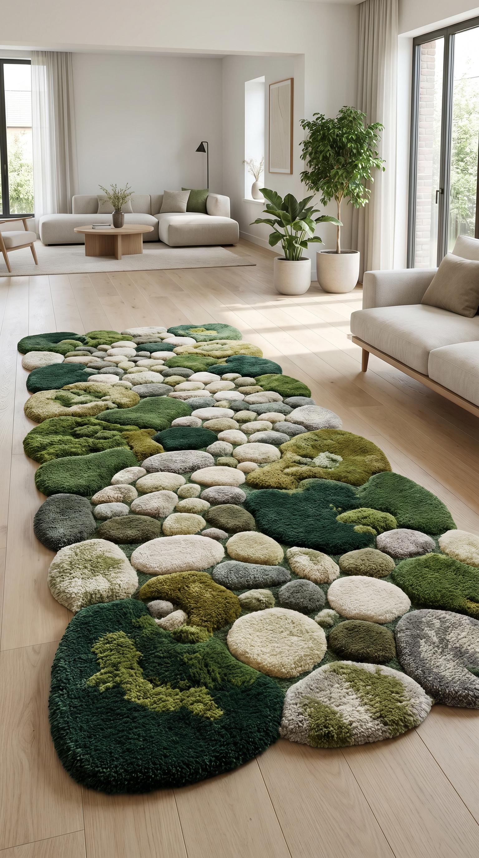 Moss Pebble Area Rug, Irregular Shape Green Stone Carpet, 3D Tufted ...