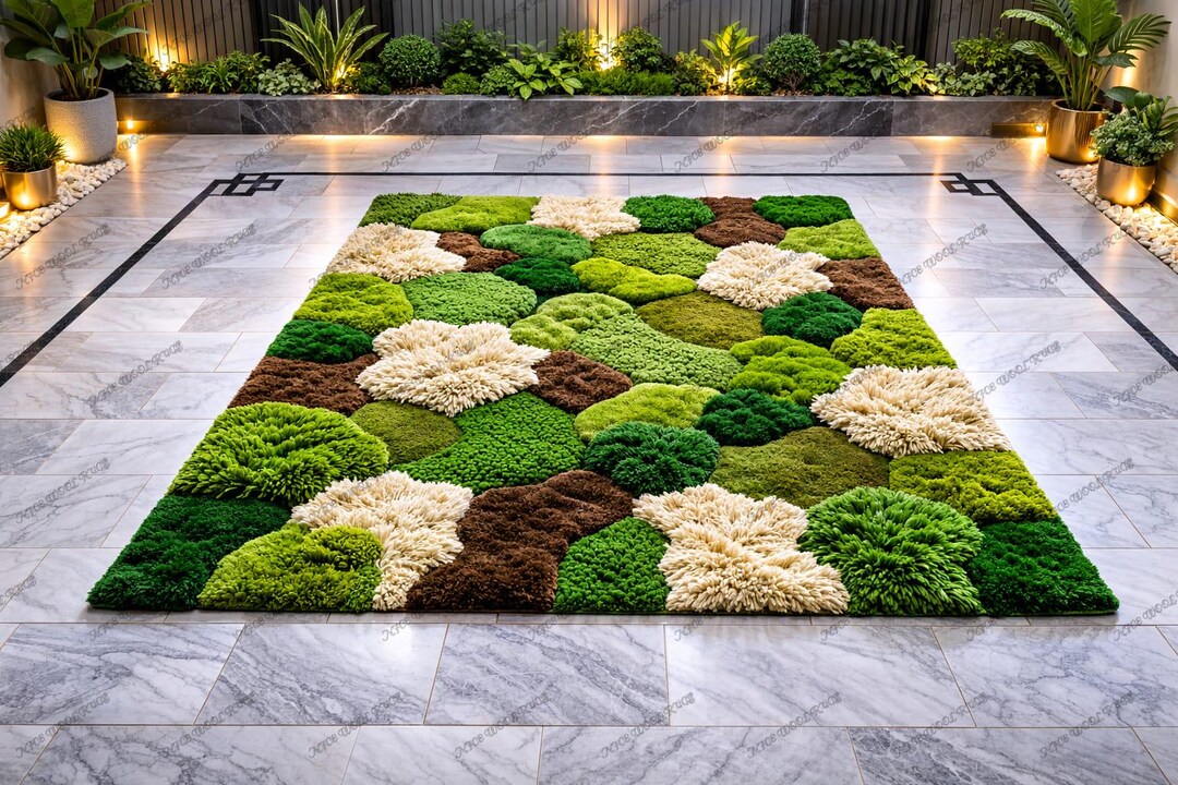 Stone Path Rug Moss Stone Path Tufted Rug, Nature Inspired Green Area Rug, 3D Pebble ...
