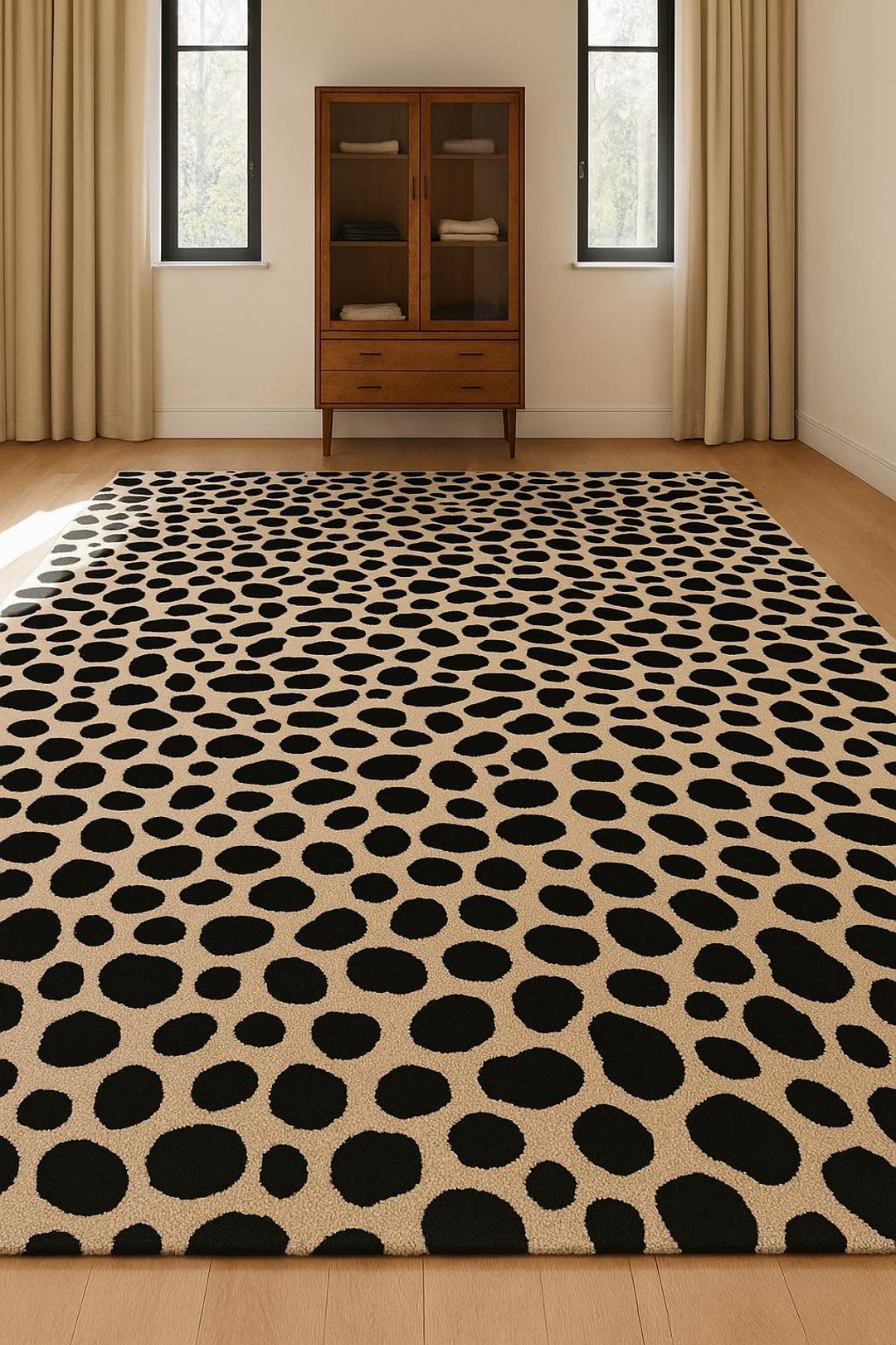Modern Black Polka Dot Area Rug | Handmade Tufted Wool Carpet - Etsy