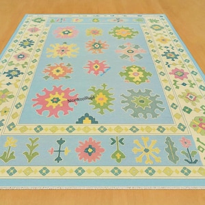 10X14 Beige, Blue, Green Oushak rug muted multi size 8x10/9x12/10x14 Hand-knotted Vintage Oushak Wool Area Rug for Living Room, Dining room.