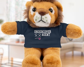 Undercover Agent Plushie Animal with Cotton Tee, 20cm plush stuffed toy, plush animal toy, funny gift for adult, funny plushie, cute gift