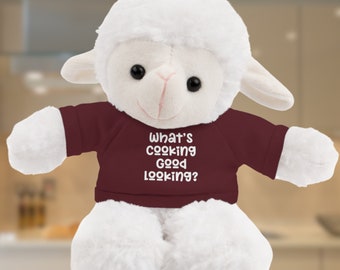 ¿Qué tiene buena pinta la cocina? Animal con camiseta de algodón, peluche de felpa de 20 cm, lindo regalo para un chef sexy, regalo para una gran cocinera, regalo de mamá