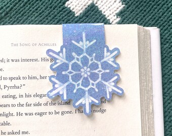 Blue Snowflake Magnetic Bookmark | Hand-Painted Winter Book Accessory
