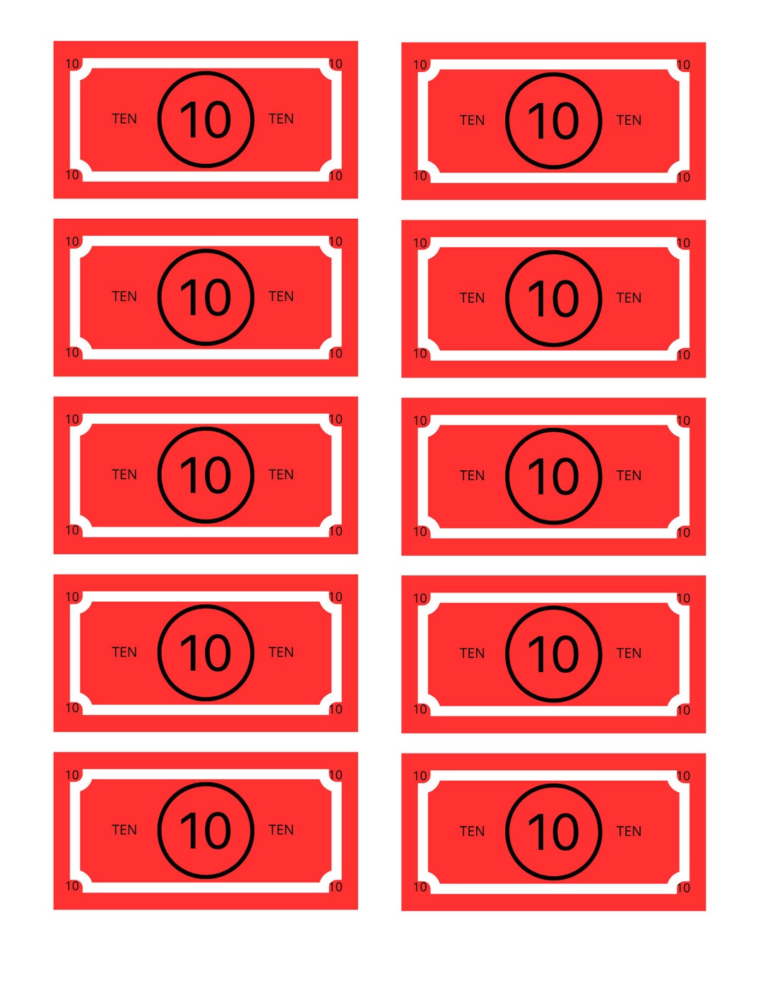 Printable 10 Dollar Play Money – Instant Download - Etsy