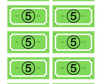 Printable 5 dollar play money