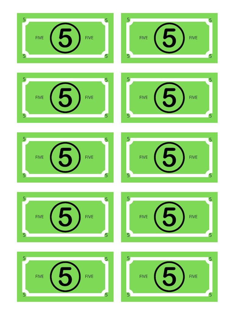 Printable 5 Dollar Play Money - Etsy