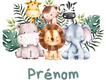 Transfert thermocollant animaux de la jungle prénom personnalisable