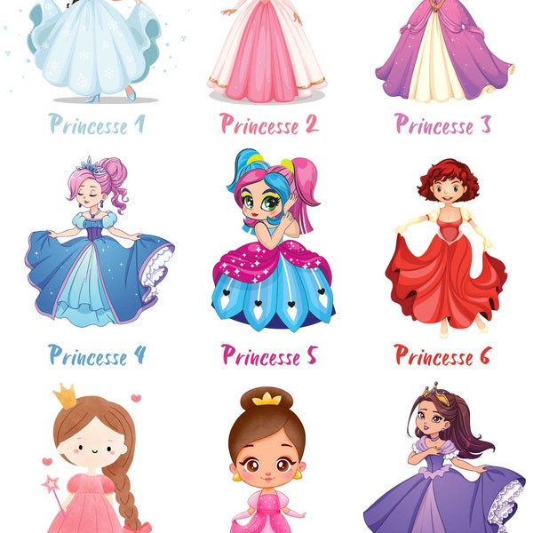 Transfert thermocollant princesses prénom personnalisable