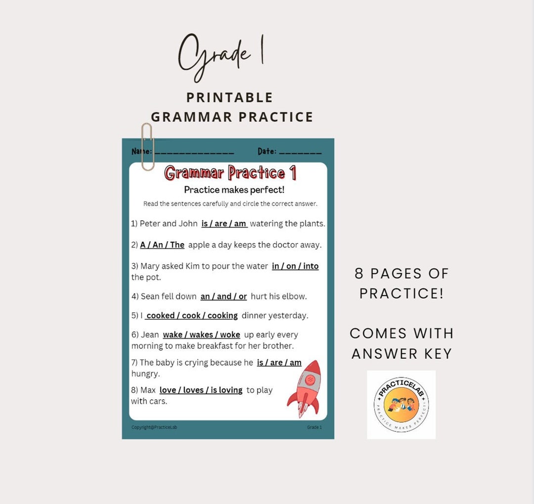 Grade 1 Printable English Grammar Worksheets 8 Pages - Etsy