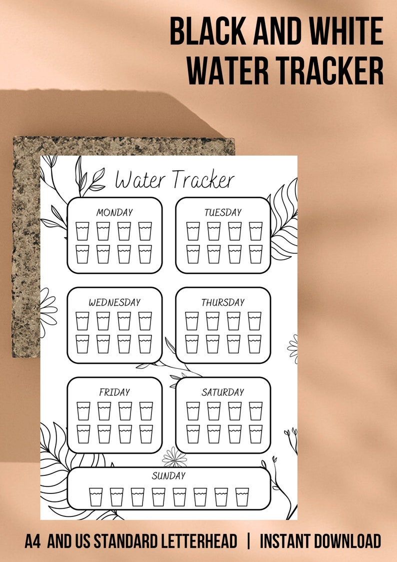 Water Tracker Printable A4 and US Letter Black and White - Etsy
