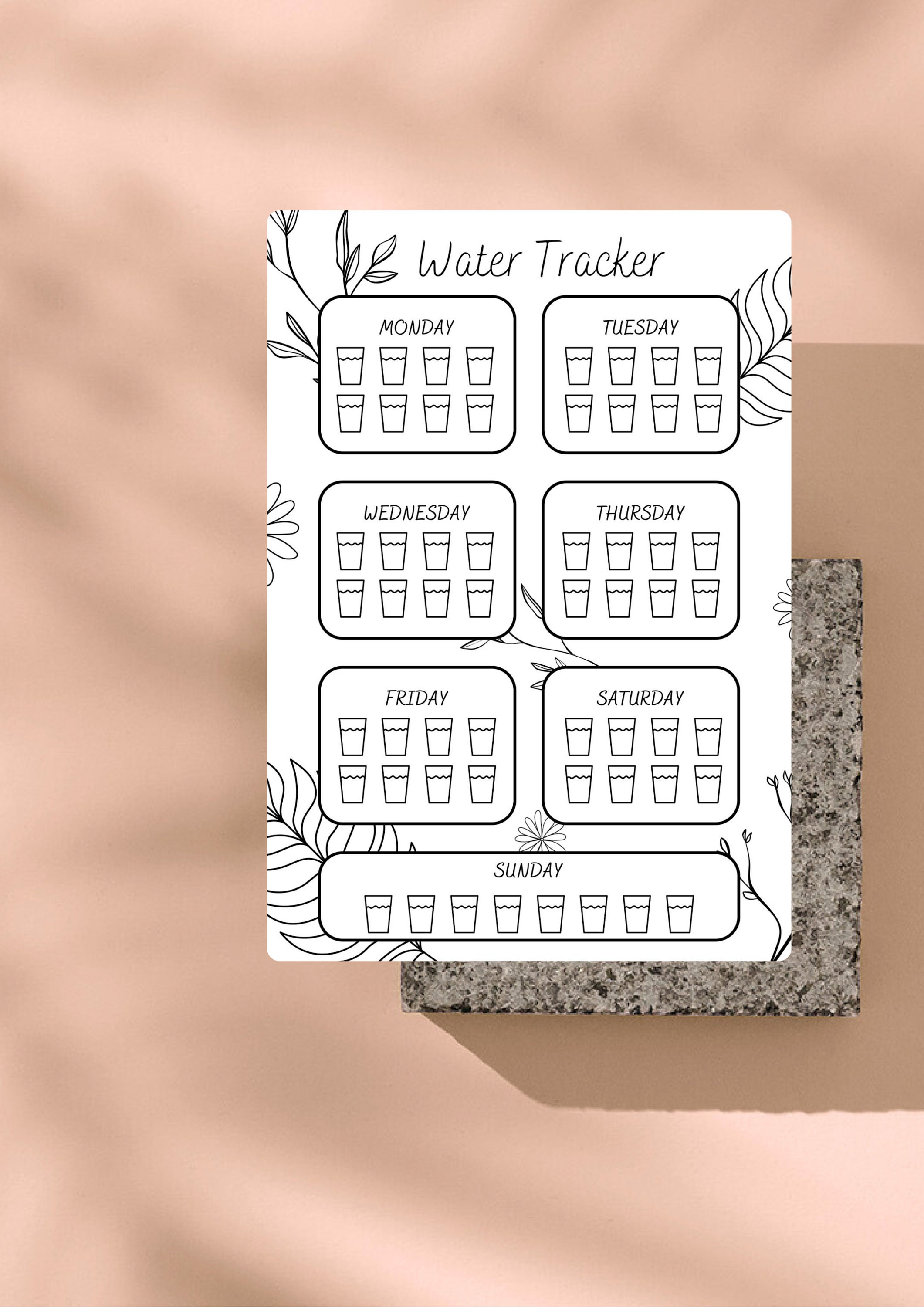 Water Tracker Printable A4 and US Letter Black and White - Etsy