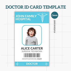 Kids Hospital Patient ID Badge | Fun Custom Doctors ID | Editable Hospital Pretend Badge | Kids ID Card Template | Custom id card Canva