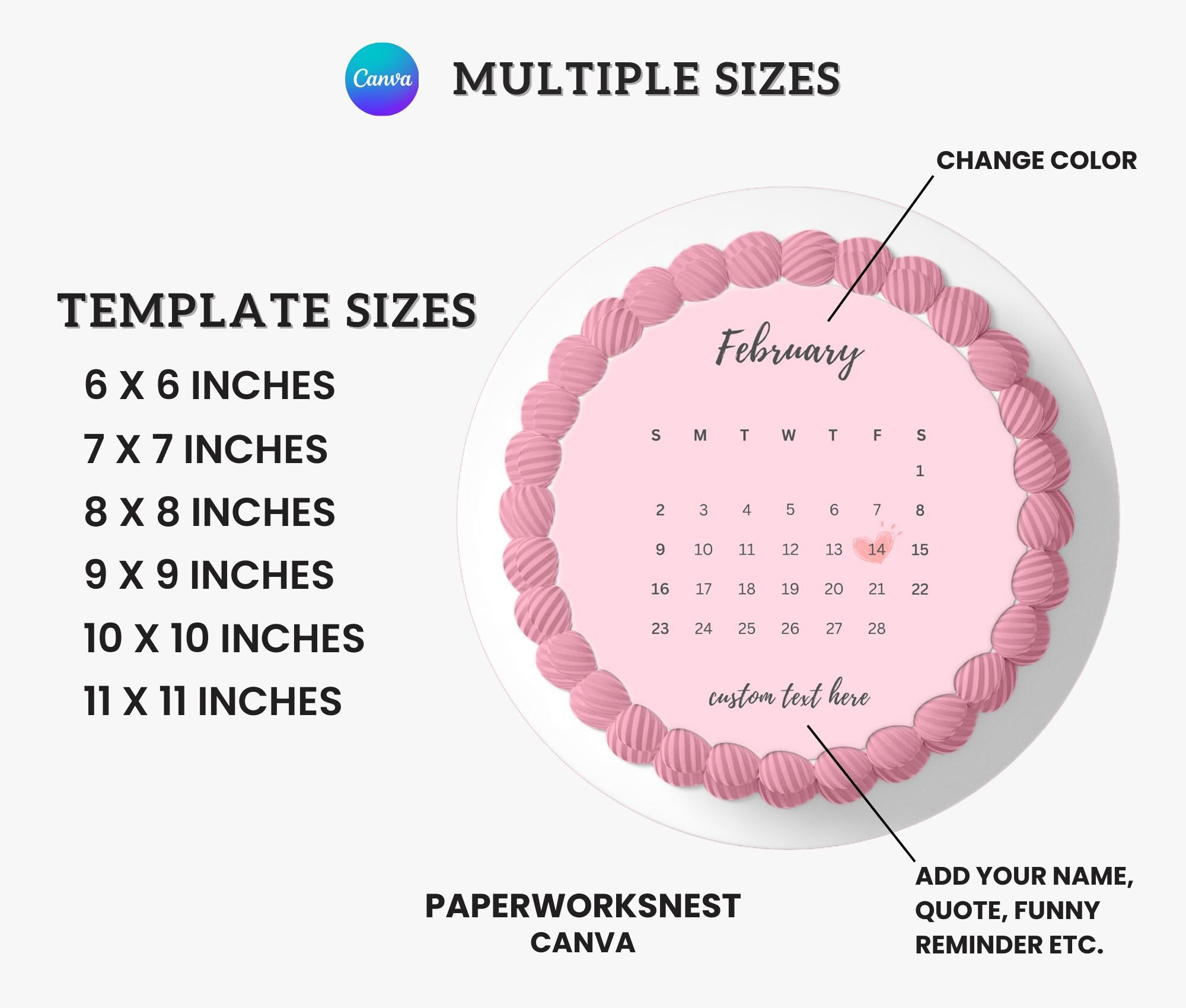Generic Calendar Topper Burn Away Cake Topper Calendar Template, Cake Topper Calendar, Birthday ...