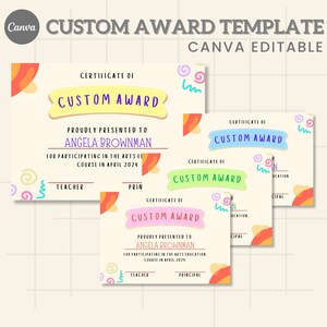 Custom Award Certificate Canva Template Bundle | Editable Digital ...
