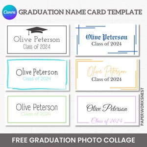 Editable Graduation Name Card Template, Printable Class 2024 Graduation Name Cards, Name Cards for Graduates Template, class of 2024 cards.