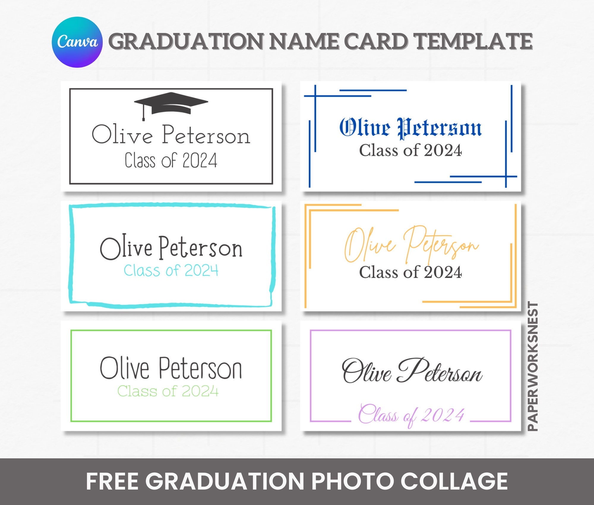 Editable Graduation Name Card Template, Printable Class 2024 Graduation Editable Graduation Name Card Template, Printable Class 2024 Graduation