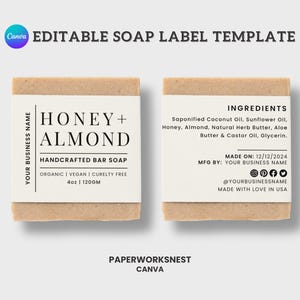 Handmade Soap Label Template, Custom Soap Labels Design, Soap Packaging, Printable Soap Label, Bar Soap Wrap, Soap Ingredients Label, Canva.