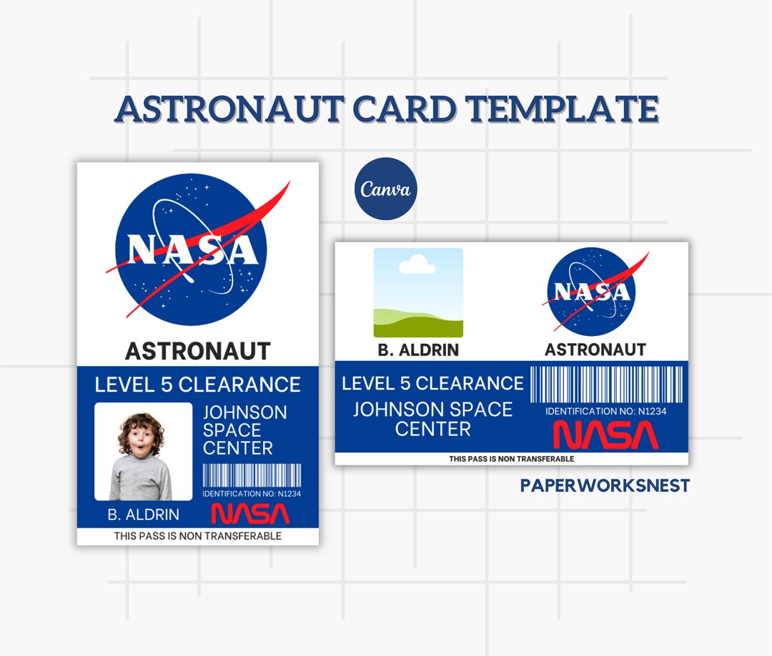 NASA Astronaut ID Badge Template , Name Badge, Space Astronaut Prop for Cosplay Costume, Custom Ticket, Printable Outer Space Party Favors - Etsy