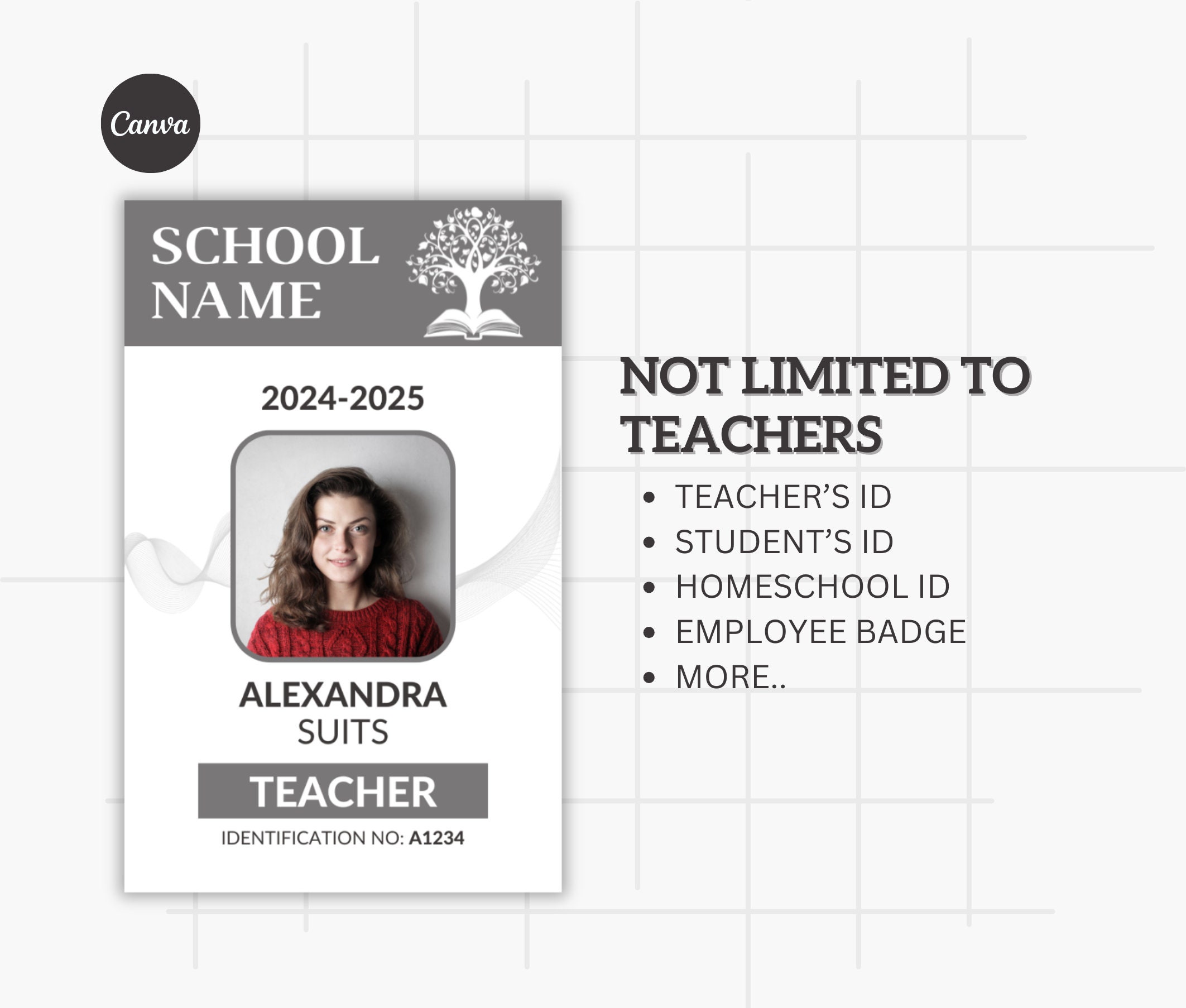 Teacher ID Card Template Customizable Template Custom Teacher ID