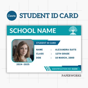 Plantilla de tarjeta de identificación de estudiante, tarjeta de identificación escolar editable, credencial de maestro de educación en el hogar, credencial de identificación personalizada / credencial de escuela y educación en el hogar / credencial de identificación personalizada Canva