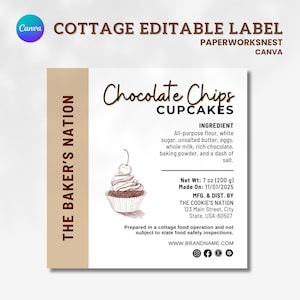 Cottage Food Label, Cottage Baking Label, Printable Food Label, Home Baked Goods Label, Home Bakery Stickers, Ingredient Label Template
