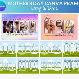 Mom photo frame, mummy photo template, Custom Mom Canva Frame, Mama Designs Bundle, Wear Heart On Sleeve, Best Mom ever Canva Template.
