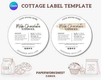 Cottage Law Cookie Label, Cottage Baking Label, Printable Food Label, Home Baked Goods Label, Home Bakery Stickers, Cookies Ingredient Label