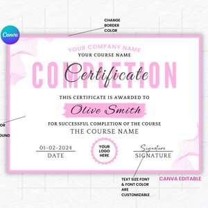 Editable Certificate of Completion, Training Certificate Template, Printable Makeup Artist ...