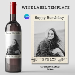 Wine label template, Birthday wine label, Custom Wine label, Birthday Wine bottle, Personalised Wine template, Editable wine template.
