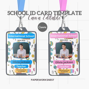 Lehrer ID Kartenvorlage | Anpassbare Vorlage | Benutzerdefinierte Lehrer ID Abzeichen | Namensschild | Schule & Heimschule Ausweis | Personalisierte Karte Canva