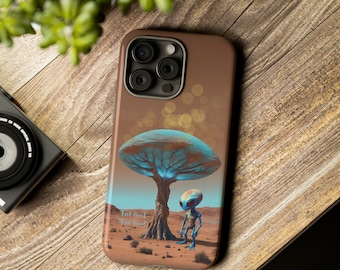 Personalised tough phone case for iPhone and Samsung galaxy with your text for alien lover. Custom phone cover with alien for cute brother.