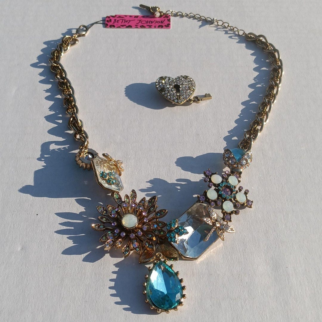 Collana Vintage Betsey Johnson Arco Cristallo Strass Collare Catena