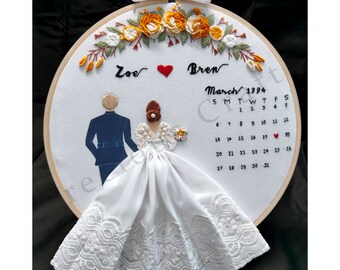 anniversary gift ,Wedding hoops,personalized gift,wedding calendar,customized gifts,wedding embroidery,Handmade Hoop,embroidery hoop gift