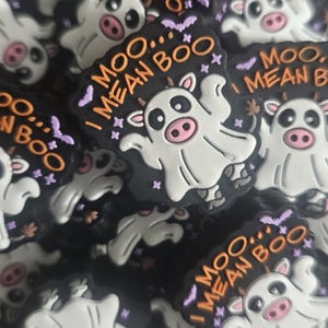 2 pcs - Moo, I Mean BOO Focal Bead - Halloween - DIY - Craft Supplies