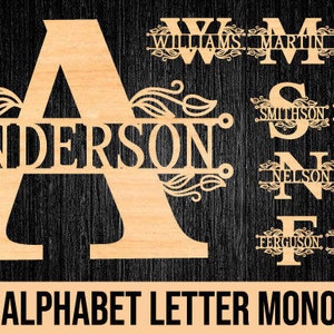 Split Monogram Alphabet Letter Laser Cut svg png eps dxf pdf, Alphabet Bundle, Name Monogram, Commercial use,