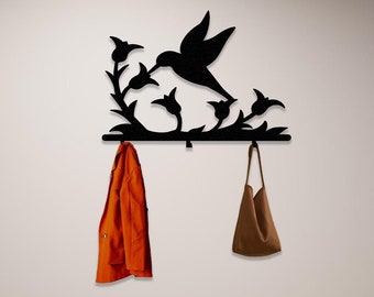 KOLIBRI AUFKLEBER Wanddekor, Vogel-Garderobe, Eingangsbereich, Organisator, Metallwanddekor, Naturwandposter, Zweighalter, Küchenorganisator