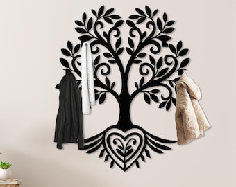 PORTE-MANTEAU D'ARBRE, décoration murale branche, organisateur d'entrée en métal, grand crochet pour arbre coeur, crochet mural minimaliste, support pour arbre de vie