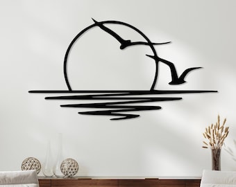 SEAGULLS SUNSET METAL Wall Decor, Sunset Decor, Sunrise Metal Wall Art, Nature Life Art, Ocean Art, Wall Hangings, Beach Decor, Modern Art