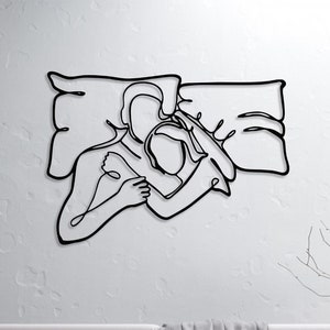HUGGING COUPLE Metal Wall Art, Man and Women Line Art, Above Bed Decor,  Romantic Couple One Line Art, Valentines Day Gift, Hugs Line Art