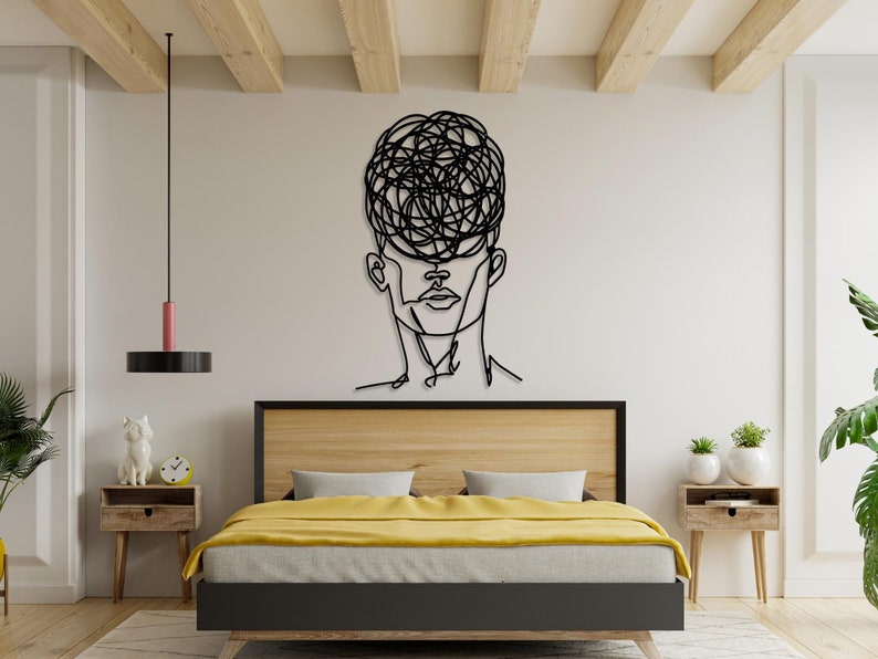 MALE LINE WALL Art. Man Wall Decor, Overthinking Man, Metal Wall Decor