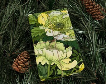 Green Floral Wrapping Papers, Gift Wrap, Birthday, Holiday, Wedding, Anniversary, Matte or Glossy (your choice), 2 sizes, 90 gsm paper