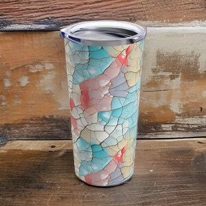 3D Pastel Paint Crackle Tumbler 20oz, Coffee Tumbler, Travel, Tea, Drink, Iced, Hot, Insulated, Fun, Crackle Design, Mug, Cup, Glossy Finish