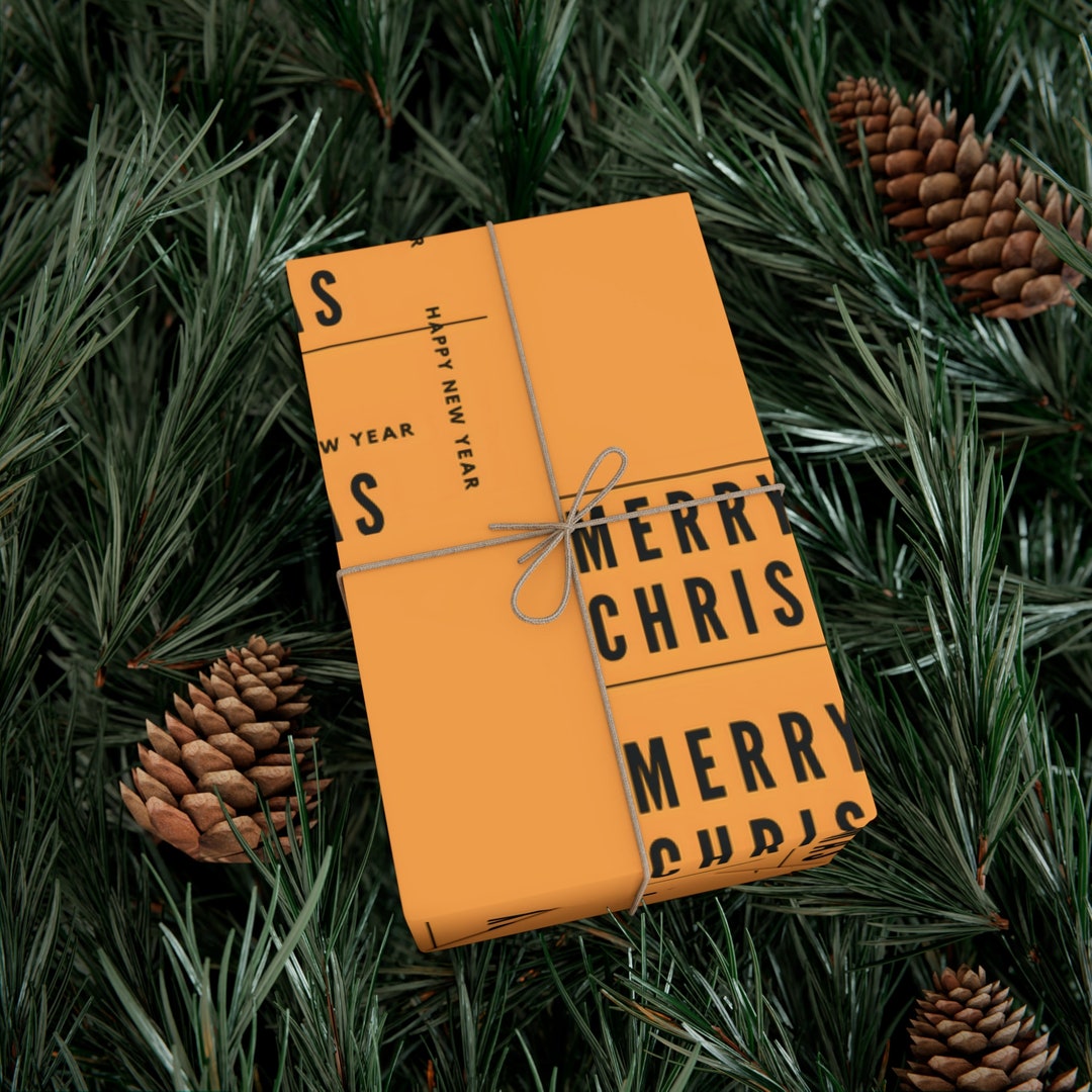 Minimalist Orange Christmas Gift Wrap Papers, Gift Wrap, Text, Merry